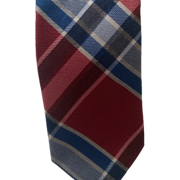 Original Penguin by Munsingwear Plaid Red Blue Skinny Silk Necktie 2.25” Wide - Picture 1 of 3